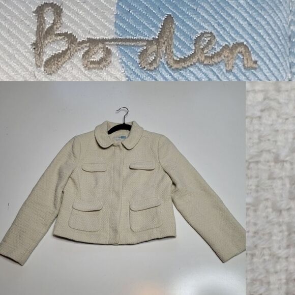 8P BODEN TEXTURED CREAM OFF WHITE NEUTRAL WOVEN CAREER JACKET BLAZER 8 PETITE - Picture 1 of 16